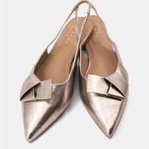 ShuShop Gold Audrey Slingback Bow Flats - Size 7